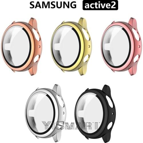 Protective Case for Samsung Galaxy Watch Active 2 40mm/44mmFull Cover Tempered Glass PC Case Smart Watch Accessories