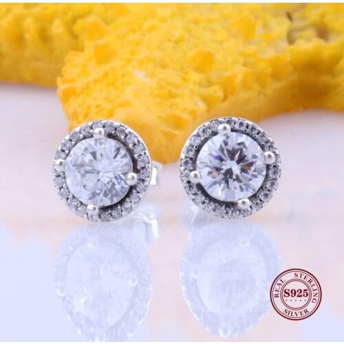 Bewill S925 Sterling Silver Clear Forever Circle Round Stud Shiny Water Drop Zircon Earrings For Women Silver Jewelry