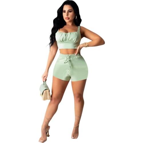 Women 2 Piece Matching Set Solid Color Sexy Fashion Tank Top And Shorts Two-piece Suit Summer Fashion Sexy Club Clothes Crop Top
