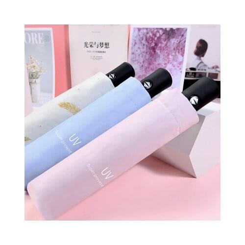 Womens Umbrella Male Ultralight Rain Sun Umbrella Girls Anti UV Portable Three Folding Automatic Umbrella Eight Bone Parasol