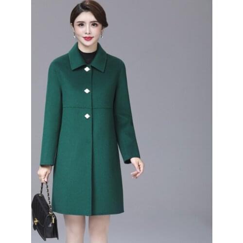 Winter Blue Purple Turn Down Collar Korea Style Woman Cashmere Coat Coffee Green Red Color Lady Mom Knee-Length Woolen Outerwear