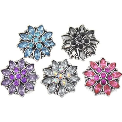 10pcs/lot New Snap Jewelry Vintage Rhinestone Lotus Flower Snap Buttons for DIY 18mm Snaps Bracelet for Women