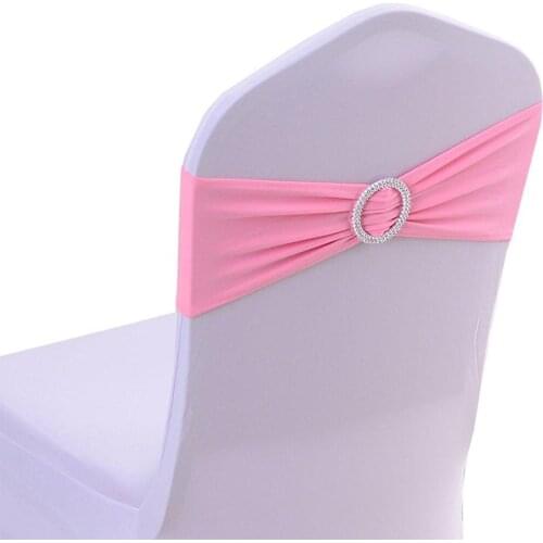 100pcs Pink Spandex Chair Cover Stretch Band With Round Buckle Sashes Bow For Wedding Banquet Decoration