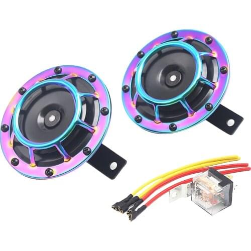 2pcs Universal Electric Horn 12V High /Low Tone Twin Horn Kit Purple Car Auto