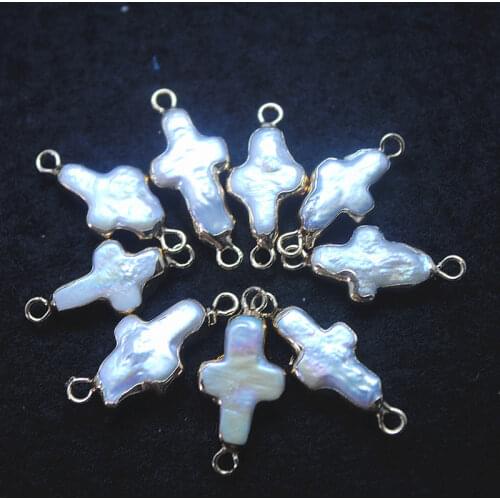 4pcs nature freshwater pearl connectors loose beads size 22x10mm cross shape for charms women bracelets making findings good one