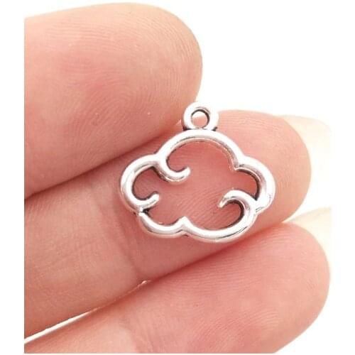 50pcs/lot--13x14mm Antique Silver Plated Cloud Charm Hollow Pendants DIY Necklace Supplies Jewelry Making Finding Accessories