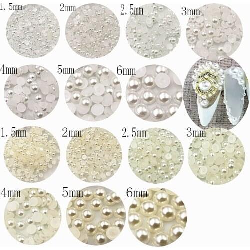 500pcs/Pack Japan Korea 1.5mm-6mm White Beige Semicircle Pearl Nail Art Parts 3D DIY Metal Accessories Decoration Tools Charms
