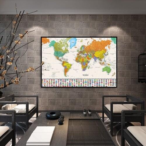 70*50cm Political Map of The World with National Flags Retro Art Poster Canvas Painting School Supplies Living Room Home Decor