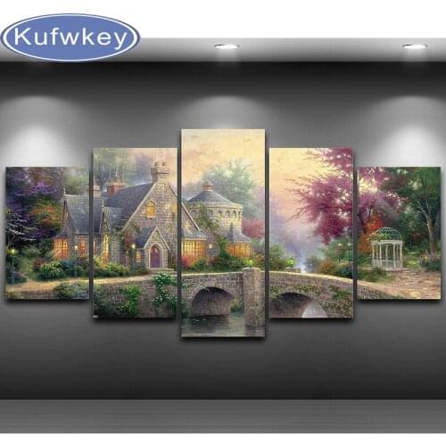 Diamond Mosaic Kits Diy diamond painting Cross Stitch square Full Diamond Embroidery 5D atr Needlework Garden village 5pcs/set