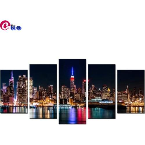 Diamond Painting 5pcs/set of New York City Manhattan Skyline Night View Full Square/Round Diamond Embroidery Multi-picture sale