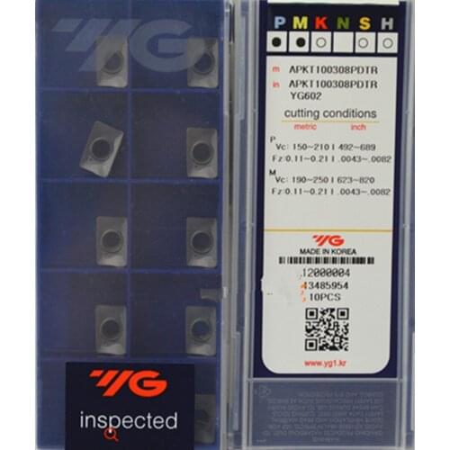 APKT100305PDTR APKT100308PDTR APKT160408PDTR YG602 100% Made in Korea YG-1 APKT1003 APKT1604 Carbide insert