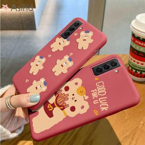 ASINA Cute Bear Case For Samsung Galaxy S21 Ultra S20 S10 S9 Plus Soft Liquid Silicone Cover For Samsung Note 9 10 20 Funda Capa
