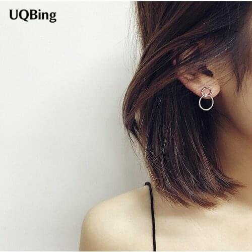 Free Shipping 2016 New Arrivals Double Circel Stud Earring Silver Color For Women Jewelry Pendientes Brinco