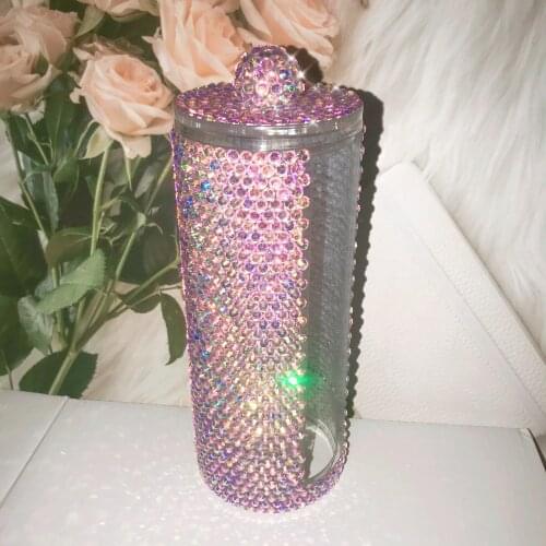 Bling Acrylic Storage Box Multifunctional Round Storage Box Container Cosmetic Makeup Cotton Pad Organizer Pink Colorful Sparkly