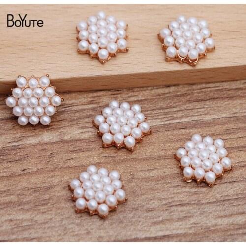 BoYuTe (50 Pieces/Lot) 2.5MM Pearl Beads Inlaid Flower Materials 15MM Factory Supply Handmade DIY Jewelry Accessories