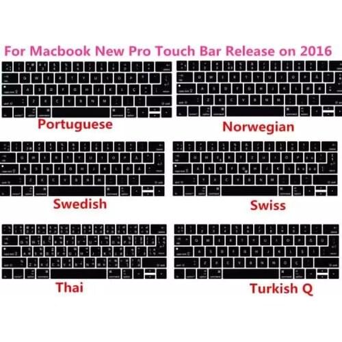 For Macbook 2016/2017/2018 Pro 13" A1706 15"A1707 Touch Bar Silicone Arabic Italian Turkish French Hebrew Keyboard Cover Skin