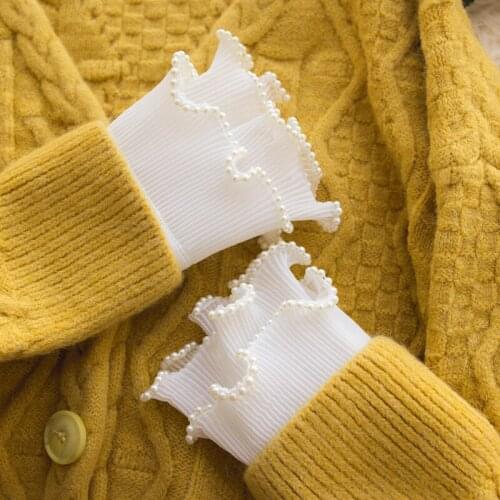 Double pleated pearl wave loose women KoreanDouble-layer hollow flower lace palace style female sunscreen fake coll