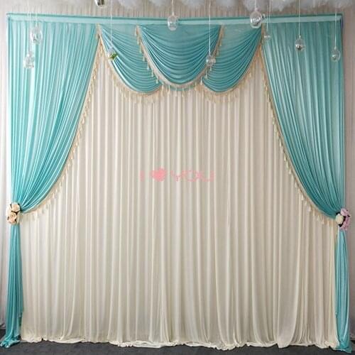 Elegant Ice Silk Fabric Wedding Stage Background Backdrop Swags With Tassels Drapes Curtains For Home Party Birthday Decoration
