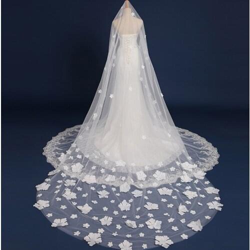 Real Photos 3M 2021 New Wedding Veils with Flowers Appliques Long Romantic Wedding Accessories 1 Layer Bride Veil Velos De Novia