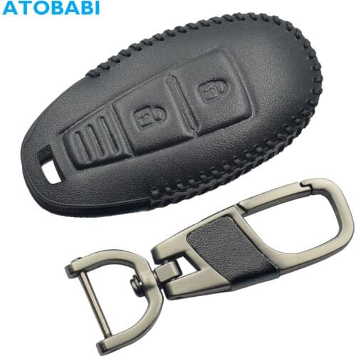 Suture Leather Car Key Case For Suzuki Kizashi Swift SX4 S-Cross 2 Buttons Smart Remote Fob Cover Keychain Bag Auto Accessories