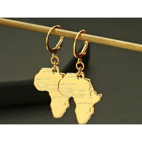 Creative Women Fashion Gold Color Africa Map Pendant Earrings for Women Men Hip-hop Drop Earrings Party Jewelry Gift
