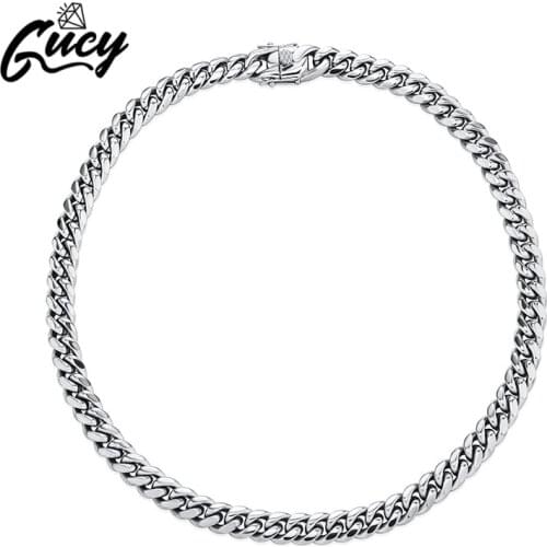 GUCY 6MM-14MM Stainless Steel Silver Color Cuban Chain Necklace Hip Hop Fashion Men and Women Jewelry For Gift