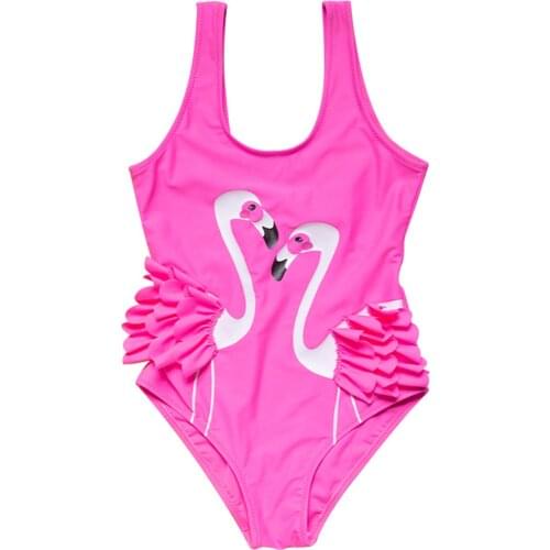 Baby Girl Swimsuit Flamingo Printed Romper No-Sleeve Round Collar Sling Beach Clothes Summer