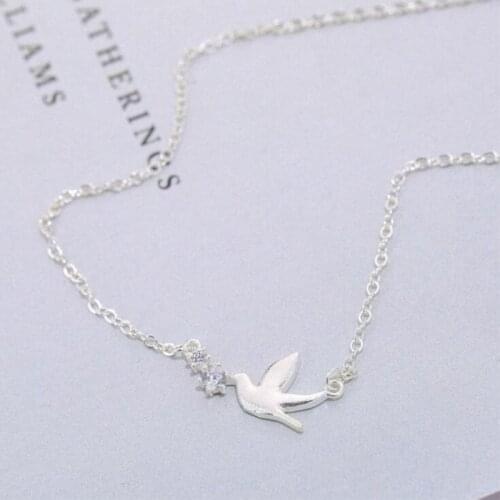 Cute Popular Creative Exquisite Fashion 925 Sterling Silver Jewelry Temperament Swallow Bird Crystal Pendant Necklaces N077
