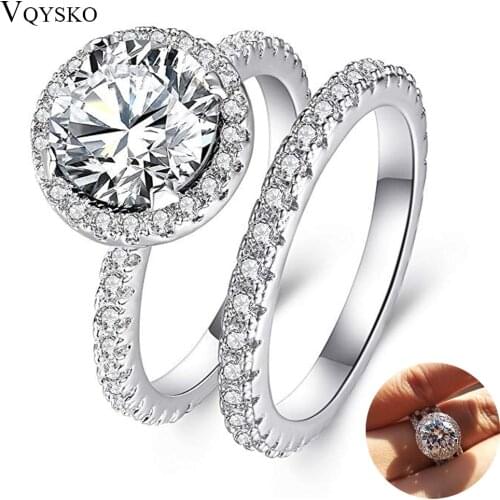 Fashion Wedding Ring Set For Women Men White Square Zircon Trendy Copper Engagement Silver Plated Jewelry Party Birthday Gifts