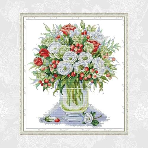 DIY Handmade Flower Arrangement Cross Stitch Counted Printed Canvas DMC 14CT 11CT Embroidery Needlework Cross-stitch Sets