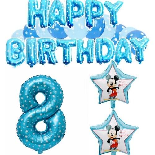28pcs/Lot Disney Mickey Minnie Mouse Kids Birthday Baby Shower Deocration 32'' Number Foil Dot Latex Balloons Set