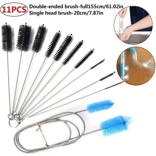 11 pcs Drain Brush Set Stainless Steel Hose Cleaner Brushes Tool for Home Kitchen Drain Tube Aquarium Water Filter Pipe