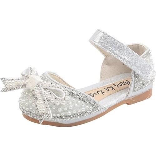 2021 New Girls Shoes Children Rhinestone Butterfly Pearls Girls Princess Shoes for Wedding Party Dance Kids Single Shoes