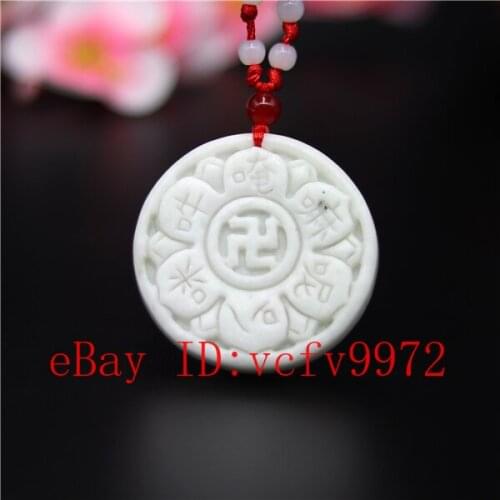 Natural White jade Six-character True Words Pendant Necklace Charm Jewellery Fashion Accessories Hand-carved Man Woman Amulet