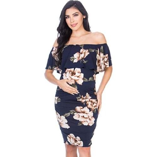 Shoulderless Maternity Dresses Summer Pregnancy Clothes Ruffle Sexy Pregnant Clothes For Women Fashion Casual Pregnancy Clothing