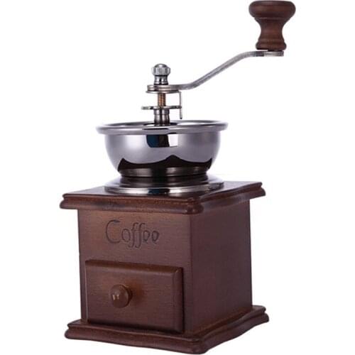 Manual Coffee Grinder Stainless Steel Retro Coffee Spice Mini Burr Mill With High-quality Ceramic Millstone Classical Wooden