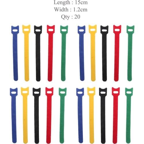 20x Self Cord 15cm Fastener Cable Loop Organizer Adhesive Ties Black Red Yellow Green Blue Strap Hook