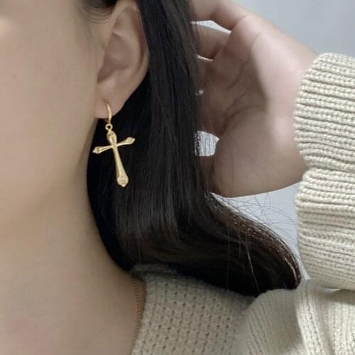 Handmade 925 Sterling Silver Earring Fashion Ins Style Cross Drop Earring Trend Female Man Ear Jewelry Circle Huggie Earrings