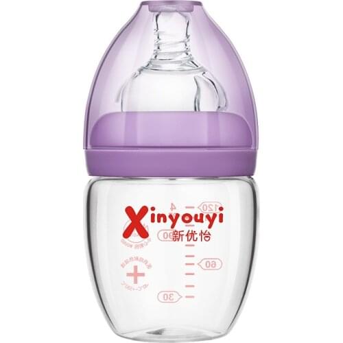 Glass Baby Bottle 120mL Wide Caliber Curved Anti-colic and Special Pacifier for Newborn Baby Baby Bottles Newborn Glass Bottles