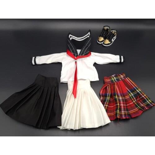 In stock 1/6 Scale Female Clothes School Uniform Girls Pleated Skirt Suits Fit 12'' Seamless Body