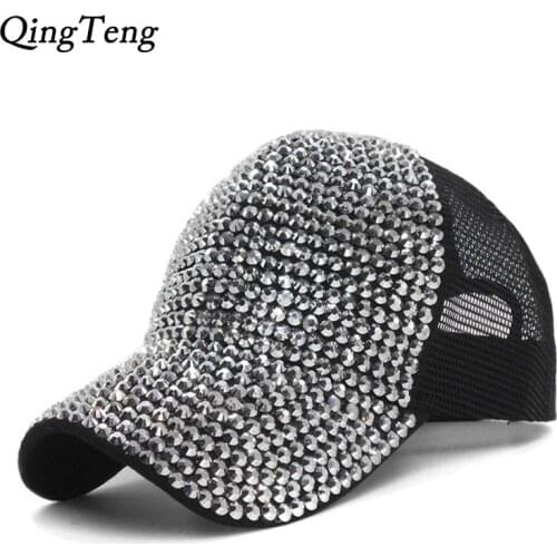 High Quality Luxury Rhinestone Female Cap Breathable Mesh Summer Fashion Leisure Snapback Hat Baseball Caps Beach Shade Bone