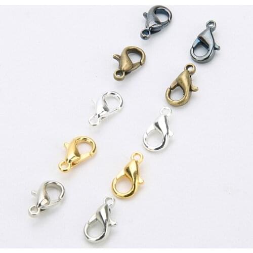 100pcs 10mm 12mm Lobster Clasps For Jewelry Findings Gold Silver Color Alloy Metal End Connectors Clasps Hooks Necklace Making