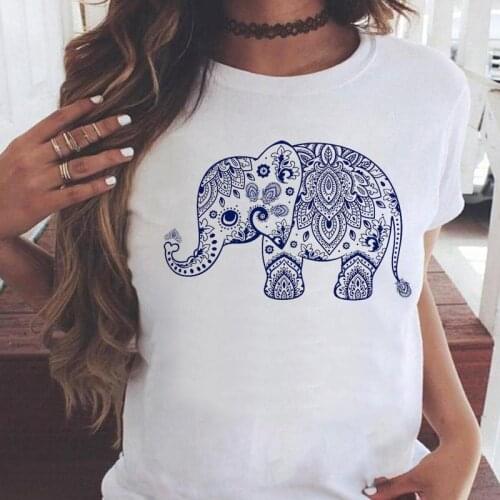 Women T-shirts Elephant Lovely Printing 90s Short Sleeve Fashion Cartoon Graphic Print Female Summer T Top Shirt Tee T-Shirt
