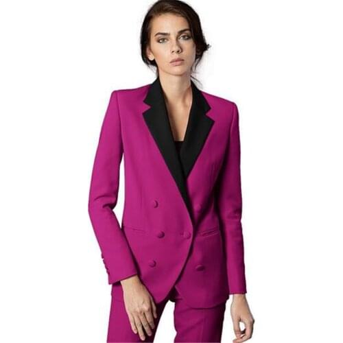 Notch Lapel Women Pantsuits Tuxedo 2 Piece Set Fuchsia Women Business Suit Female Office Uniform Ladies Pantsuits Custom Made