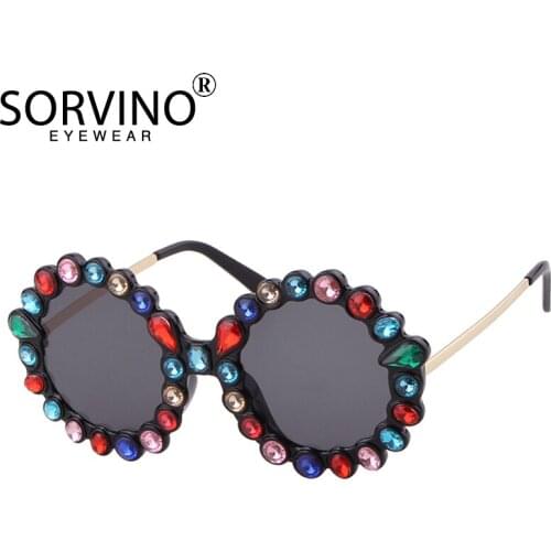 SORVINO Retro Shades For Women Diamond Round Sunglasses Brand Designer Luxury Fashion Oversized Crystal Circle Sun Glasses SP331