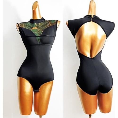 Latin Dance Dresses Women Sexy Open-Back Tops Ballroom Tango Waltz Samba Performance Clothes Adult Dancing Leotard Black VDB2576