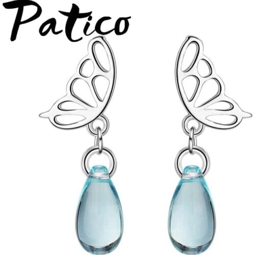 Women Beautiful Water Drop Pendant Earrings Free Shipping Hot Fashion 925 Sterling Silver Fashion Butterfly Drop Earrings