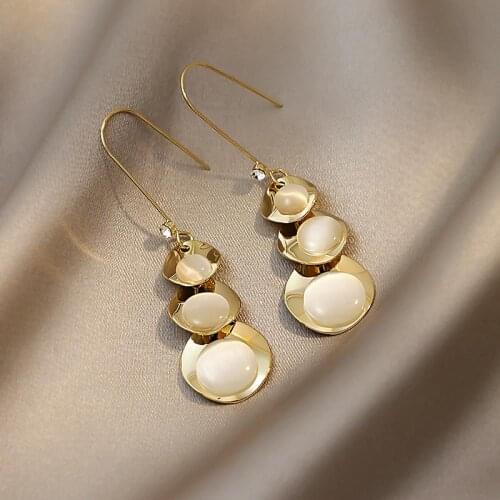 Opal Pendant Womens Earrings High-End Sense Piece Geometric Earrings Light Luxury Personality Earrings 2021 Fashion Trend