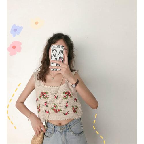 Women Corset Tops 2021 Spring Summer Flower Embroidered Knitted Camisole Top Z020123jj Tank Camis Crop Top For Women