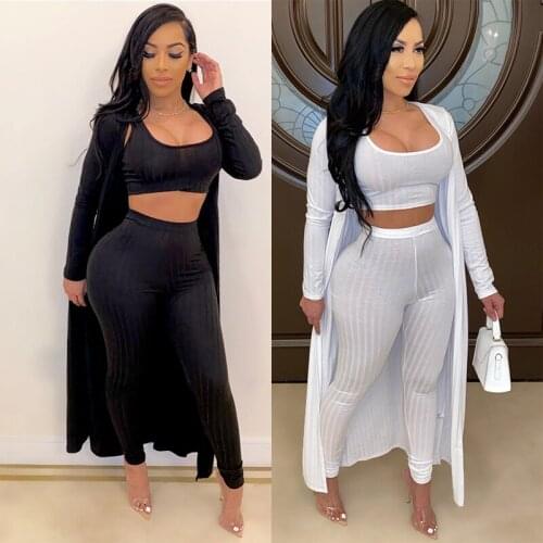 Large size 2xl 3 piece set women Autumn long sleeve three pieces sets for female long coat pants tops womens suits 3 piece set